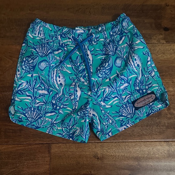 Vineyard Vines Aqua and Blue Sea Life Swim Shorts - Picture 1 of 4